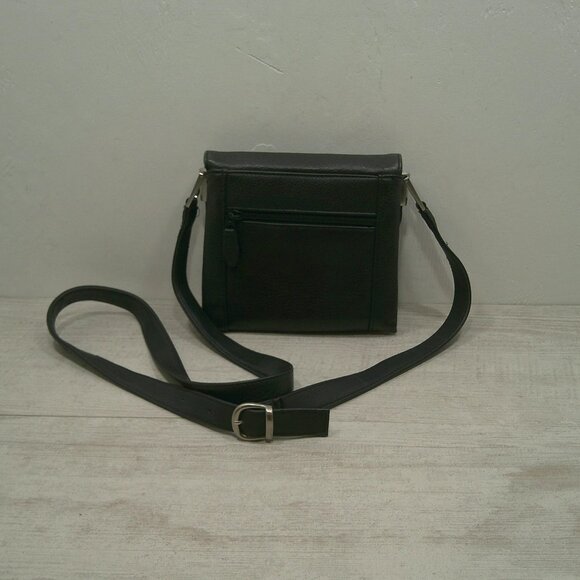 St. John's Bay Vintage Minimalist Black Leather crossbody Silver Toned Hardware - Picture 2 of 11